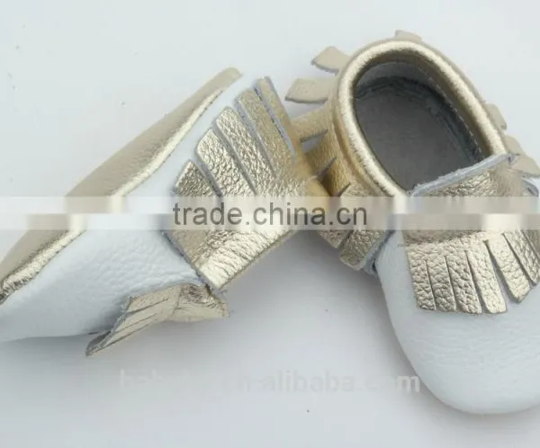 Pink and Gold Moccasin Baby Shoes Genuine Leather Soft Sole for Boy and Girl photo-2