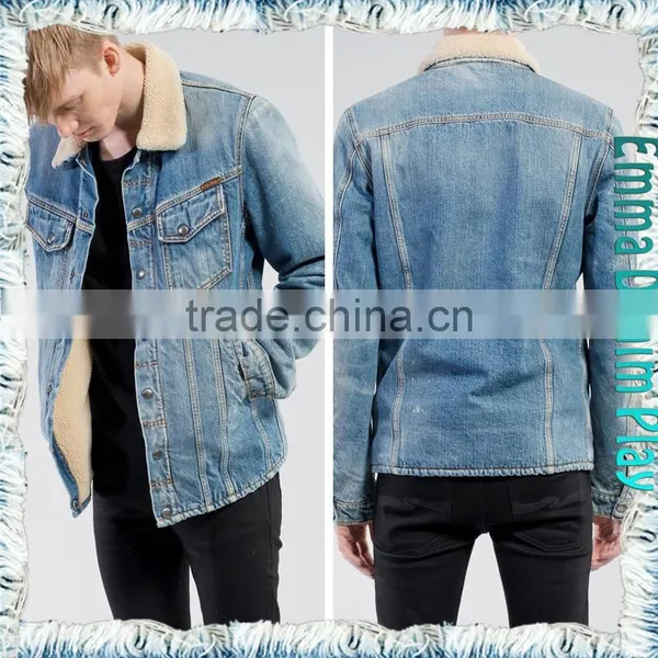 Vogue Style Mens Turn-down Collar Slim Fit Design Fleece Lined Denim Jacket photo-4