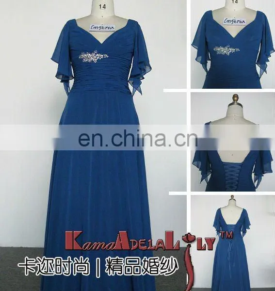 1209 Newest Blue V-line With Sleeve Fashionable Formal Dress