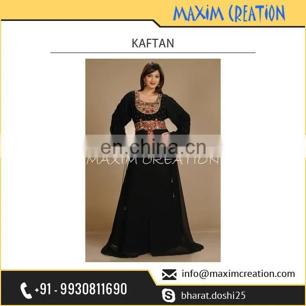 Alluring Black Coloured Kaftan Style Dress With Long Sleeves Available at Low Rate