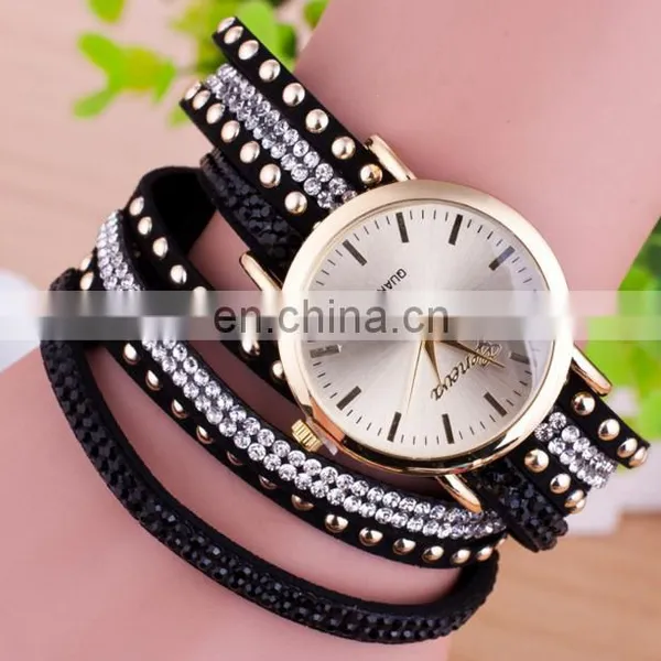 Crystal Woven Leather Bracelet Watch Golden Quartz Watch Leather Bracelets Women Leisure Leather Bracelet Watch Gifts for Her photo-4