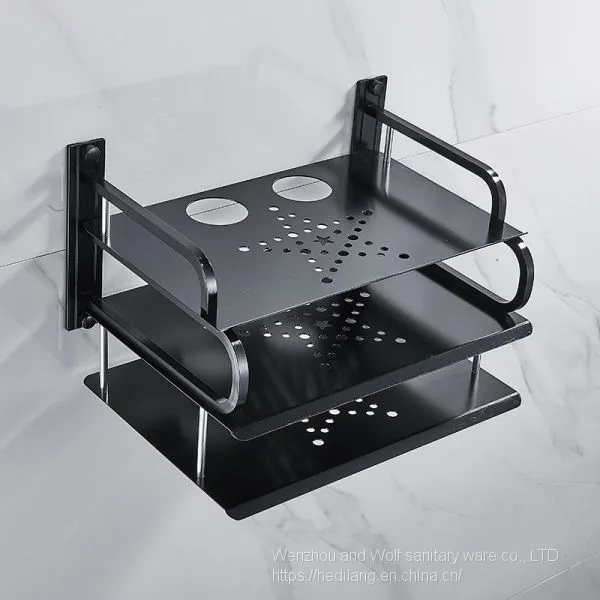 Black Medium Three-layer Aluminum STB Rack Router Wall Mounted Telephone TV STB Rack photo-2