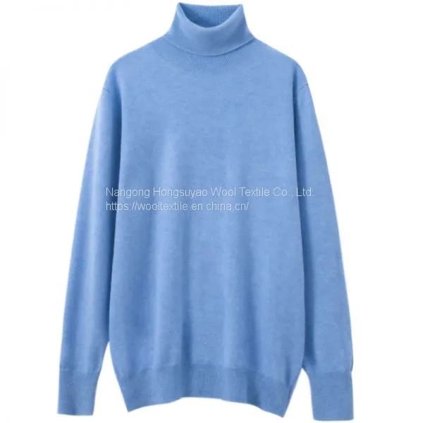 Blue Color Soft Turtleneck Cashmere Sweater for Mens Pure Cashmere Sweater Loose Style Pullover photo-2