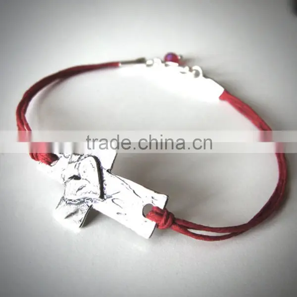 Handmade Wax Cord Woven Bracelet With Bow and Arrow Charm Bracelet photo-4