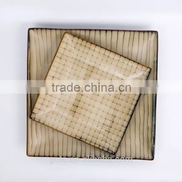 16-piece Stoneware Square Dinnerware Set With Stripe Design photo-2