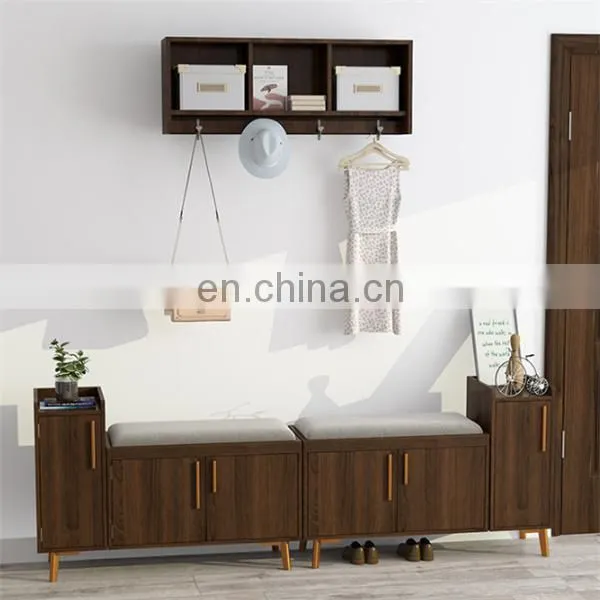 Wooden Shoe Cabinet Rack Bench With Storage Soft Seat Cushion photo-5