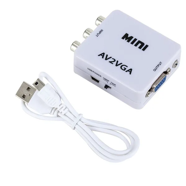 1080P RCA CVBS AV TO VGA Adapter AV2VGA Video Converter With USB Power Supply Cable For Computer TV Projector Display