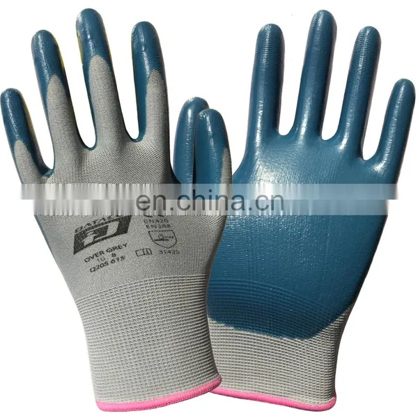 13 Gauge Gray Nylon Polyester Lining Smooth Nitrile Work Gloves photo-2