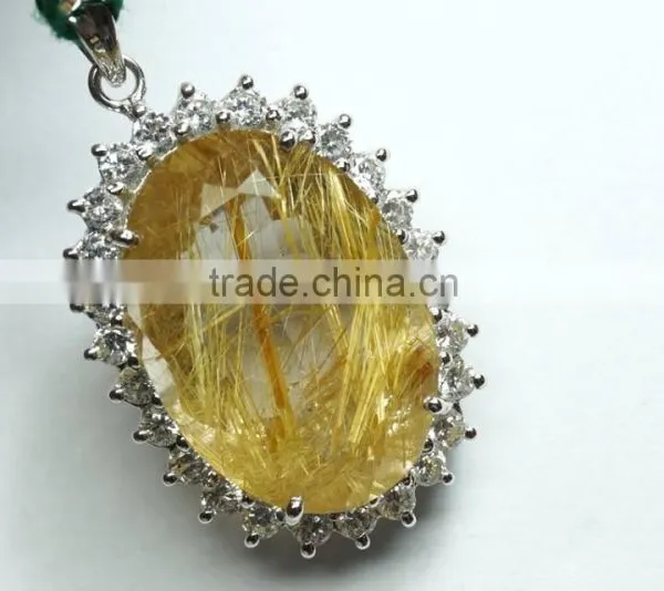 Golden Rutile Quartz 925 Sterling Silver Pendants photo-3