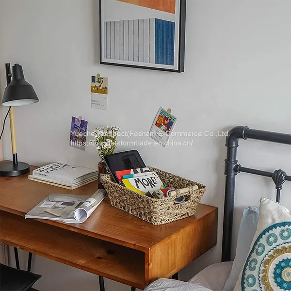 Natural Seagrass Basket With Wooden Handle Handmade Rattan Storage Basket photo-5