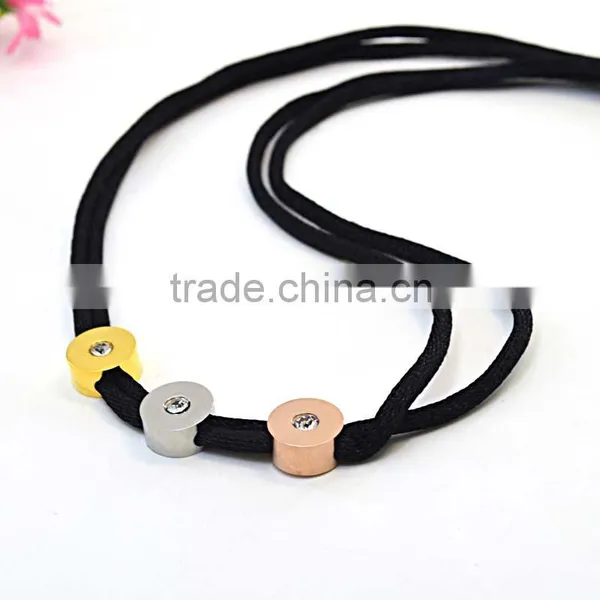 Stainless Steel Jewelry Set Black Nylon Rhinestone Latest Design Beads Necklace photo-3