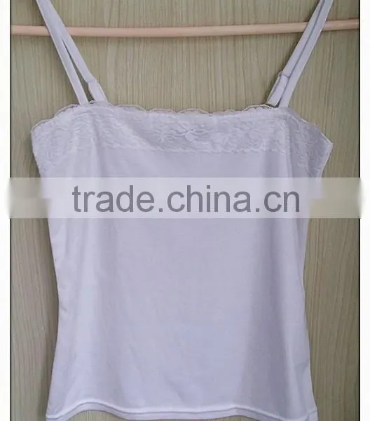 Simple Girl's Knitting Wear White Lace Lined 100%Cotton Tank Top
