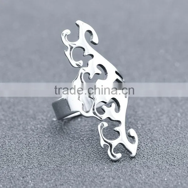 Ladies Stainless Steel Silver Cut-out Big Geometric Pattern Statement Ring photo-2