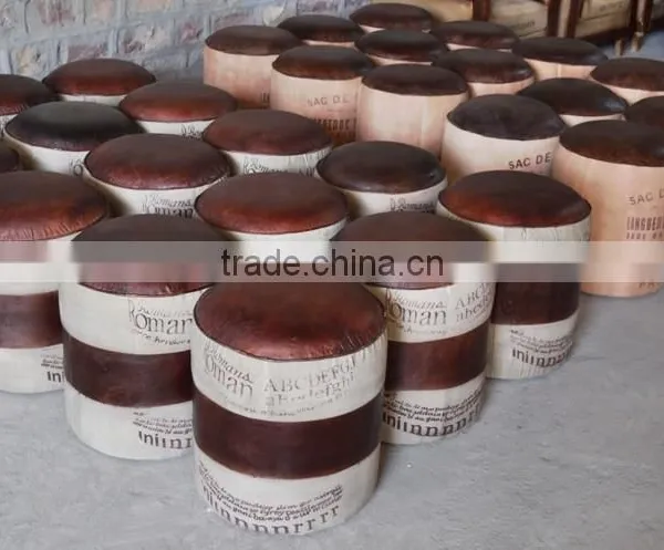 Vintage Furniture Manufacturers , Industrial Canvas Leather Puff ,Industrial Style Furniture Wholesale photo-2