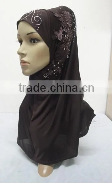 H274 Latest One Piece Instant Hijab With Lace and Rhinestones,muslim Scarf photo-5