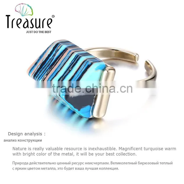 Fashion Jewelry 2015 Acrylic Gold Ring Blue Adjustable Rings Jewelry photo-4