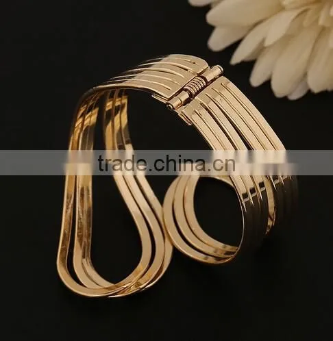 Yellow Gold Plated Statement Punk Fashion Metal Opening Cuff Bangle Bracelet photo-4