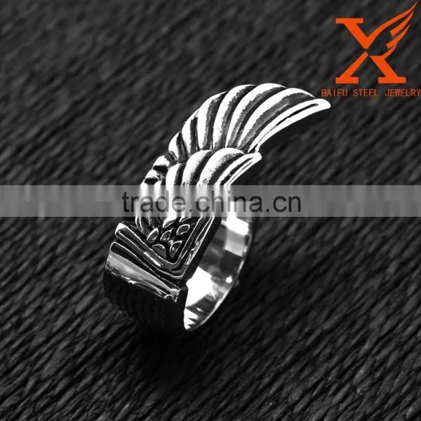 In Stock Fashion Jewellry Cheap Wholesale New Design 2016 Wing Men's Stainless Steel Rings Jewelry photo-5