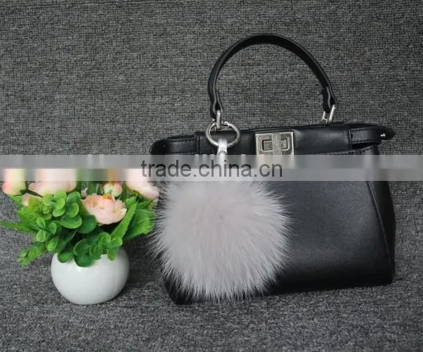 12cm Fox Fur Pompom Plush Keychain Knitted Hats Fur Pompom