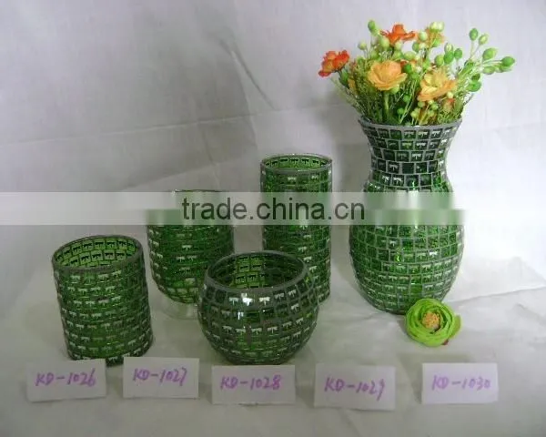 Mosaic Glass Vase and Candle Holder With Electroplating Patern photo-3
