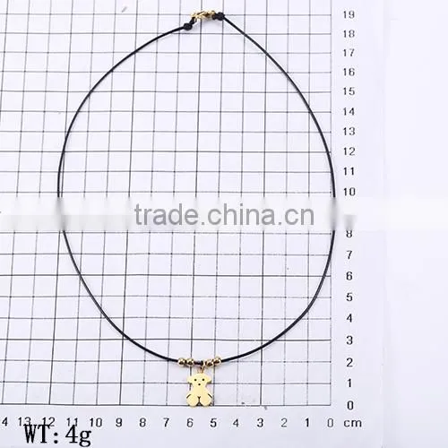 Fashionable Most Popular Simple Black Long Rope Friendship Necklace With Bear Pendant photo-6