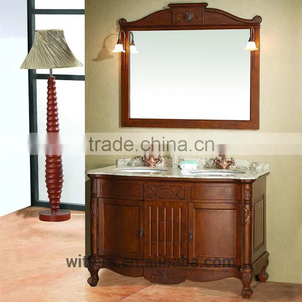 Country Styles Vintage Solid Wood Bathroom Cabinet With Double Bowl WTS103 photo-4