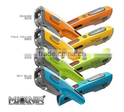 MJOLNIR Multifunctional 6 IN ONE high quality multi function safety hammer, strong bright torch, hand tool