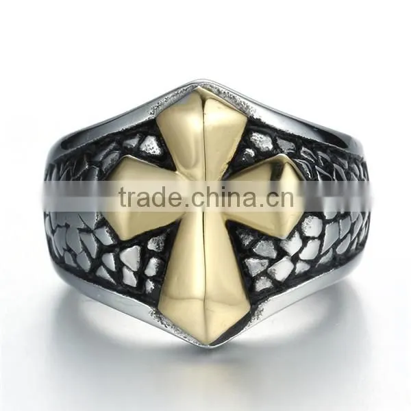 Gothic Restro Gold Cross 316L Stainless Steel Ring for Men photo-3