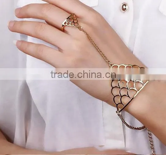 Summer Fashion Women Simple Gold Chain Slave Bangle Hand Harness Bracelets Bracelet Finger Ring photo-2