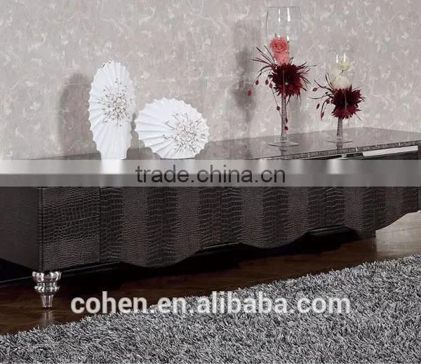 E123 Luxury Crocodile pu Cabinets Stainless Steel tv Stand/wall Unit With Marble Top for Hotel/living Room Furniture photo-2