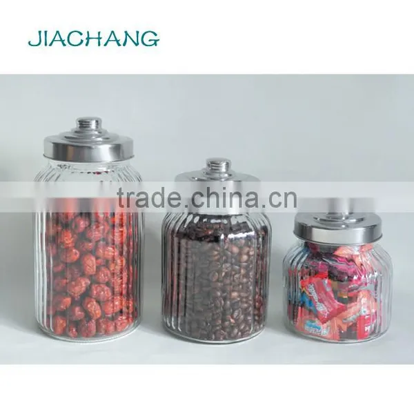 Stripe Design Home Storage Cylinder Glass Cans With Easy Open Lid photo-2