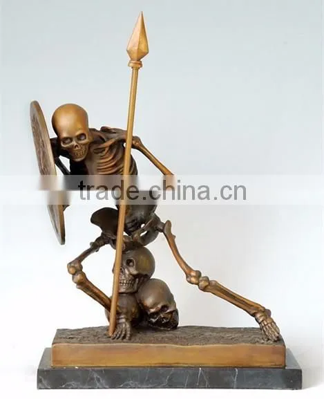 Antique Bronze Skeleton Sculpture Resin Soldier Warrior Statues photo-2