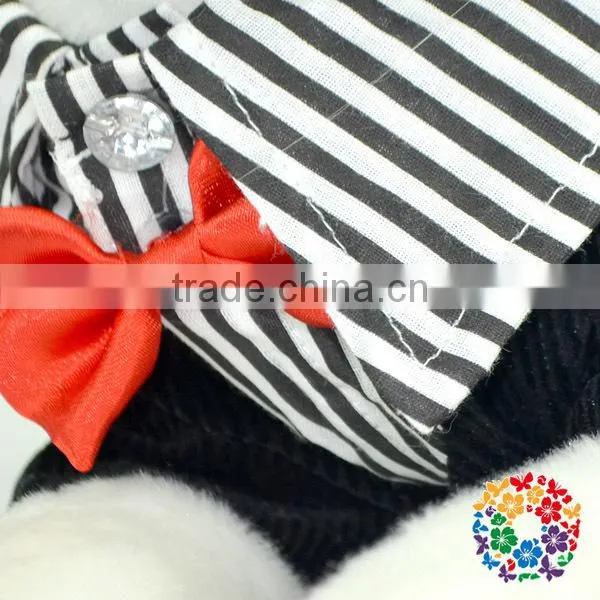 Black Short Sleeve Pet Dog Coat ,Stripe Collar With Button Pet Dog Clothing ,Little Red Bowknot Pet Dog Clothing photo-4