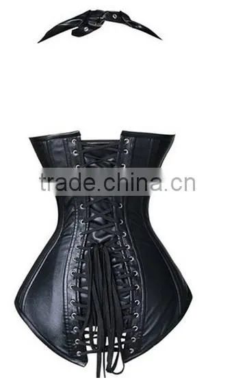 Fashionable Lapel Lace-Up Faux Leather Solid Color Women's Corset photo-3
