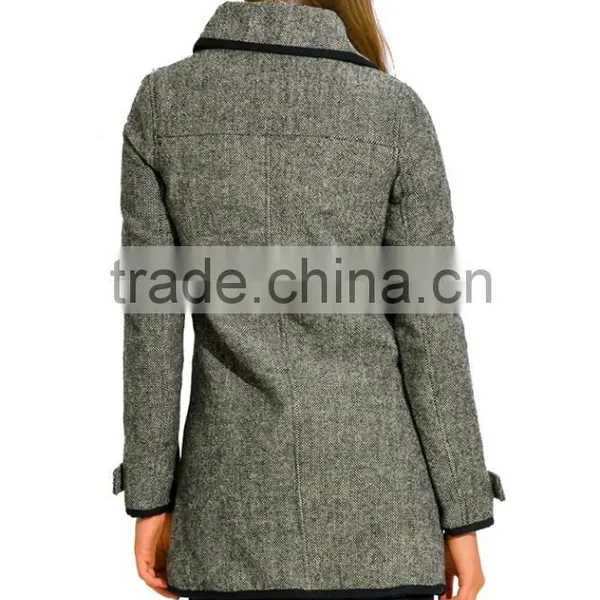 High Quality New Model Charcoal Gray Wool Blend Women's Coat photo-5