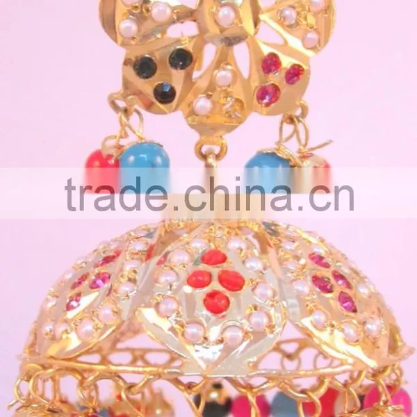 JADAU GOLD PLATED Dangler MULTICOLOR JHUMKA TEMPLE EARRINGS Real Look photo-2