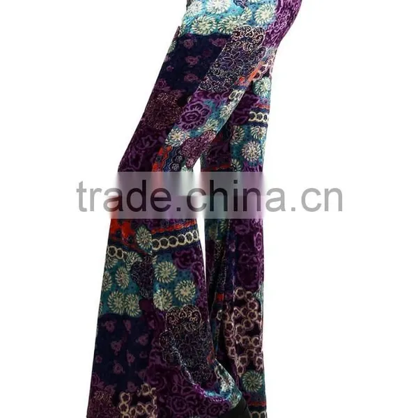 MGOO 2017 Custom Print Velvet Floral Print Bottom Leggings High Waist Flare Leg Opening Fashion Pants photo-6