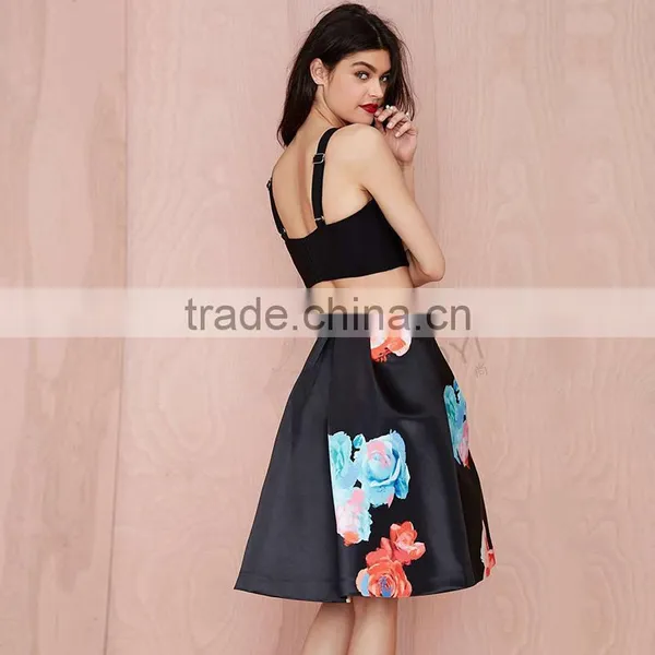 MGOO 2016 Brand Design Custom Floral Umbrella Skirts For Women High Waist Black Beauty Up Skirt 15145A216 photo-5