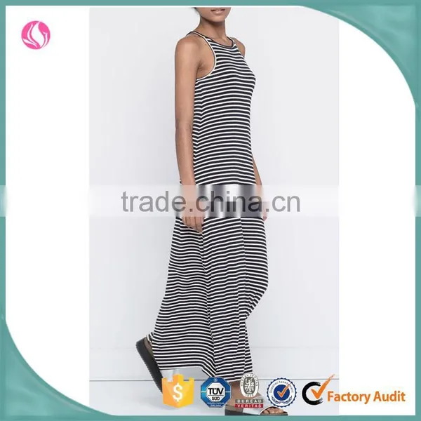 Latest Design New Model Girl Sleeveless Strip Long Maxi Cotton Jersey Dress