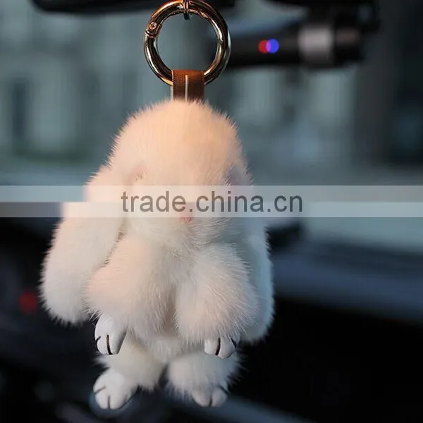 Mink Fur Rabbit Shape Key Chain Different Colors Fur Ball Keychain for Girl's Bag photo-5