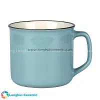 10oz Glossy Vibrant Flared Top Square Handle Ceramic Coffee Cup