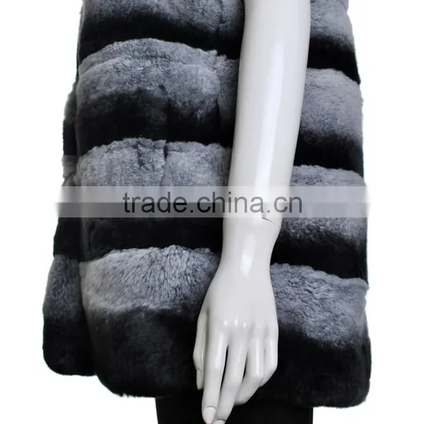 YR247 Ladies Luxury Top Quality Real Rex Rabbit Chinchilla Dyed Stand Collar Fur Vest photo-6