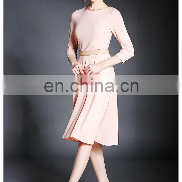 Ladies High Quality Three Quarter Sleeve Solid Knit Dress, Swing Dress Wholesale photo-3