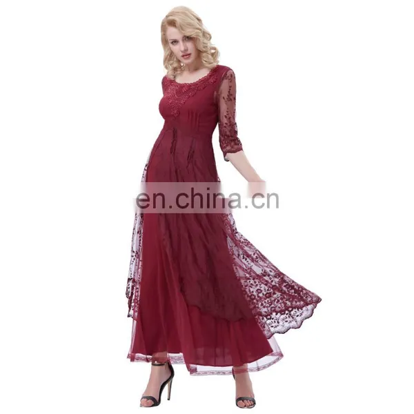 Belle Poque Retro Vintage 3/4 Sleeve Crew Neck Ankle-Length Lace Evening Dress BP000318-1 photo-2