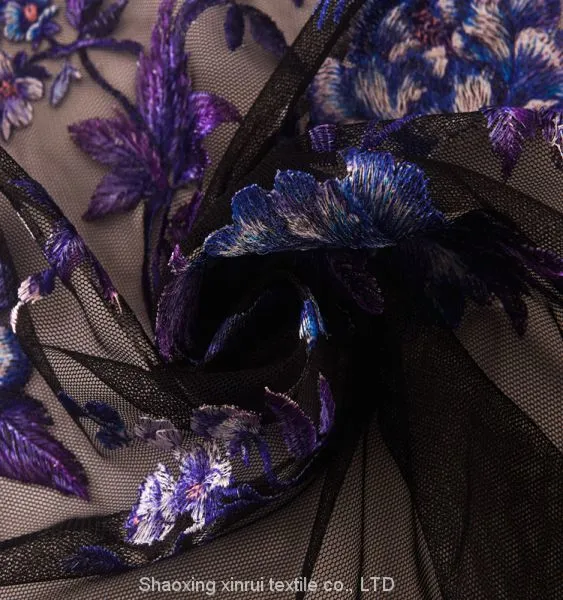 China High Quality Fabrics Floral Sequence Embroidery Net Lace Fabric photo-2