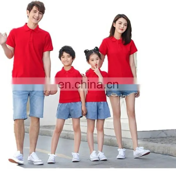 Family Parent Child Outfit Custom Logo Solid Plain Color 200sgm Short Sleeve Women Men Kids Polo t Shirt photo-2