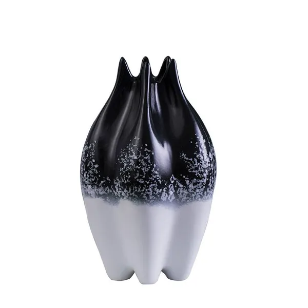 Unique Skin Texture Light Luxury White Black Ceramic Vase For Club Ktv Hotel Office Decor photo-5