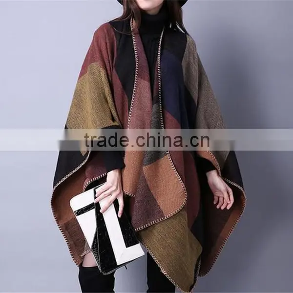 Ladies Oversize New Style Women Fashion Checked Colorful Cape Shawl photo-3