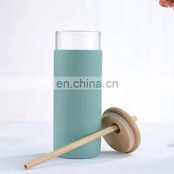 Unbreakable Custom Made Logo Borosilicate Glass Water Bottle Eco Friendly Straight Tumblers Cup Mug With Silicone Sleeve photo-3