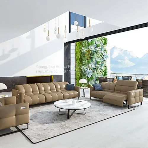 Italian-Style Sofa Electric Function Leather Sofa Three-Seat Modern Living Room Space Capsule Light Luxury Sofa photo-4